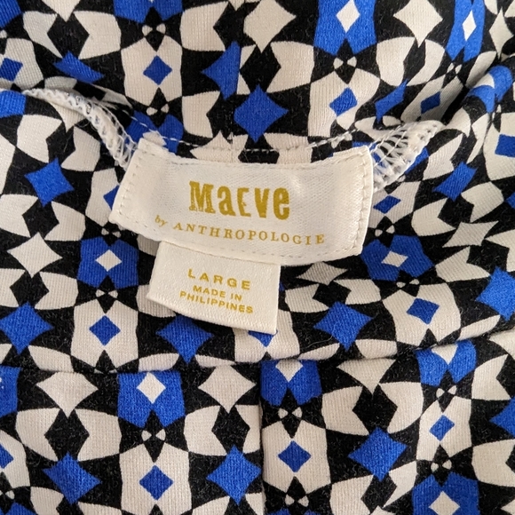 Maeve by Anthropologie. Cobalt blue, white and black patterned flared pants. - Picture 3 of 3